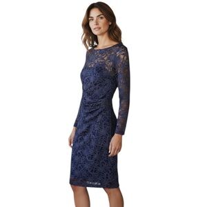 Lauren Ralph Lauren Blue Long Sleeve‎ Stretch Lace Dress with Sequins Size 6